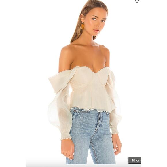 House of Harlow 1960 x REVOLVE Burna Blouse Cream Small Off-Shoulder Top - Picture 2 of 9